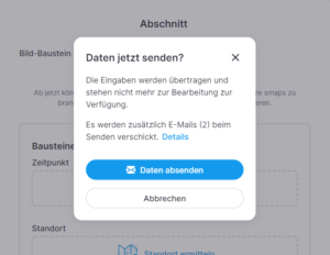 Scrennshot e-Mail Hinweis in der Web App